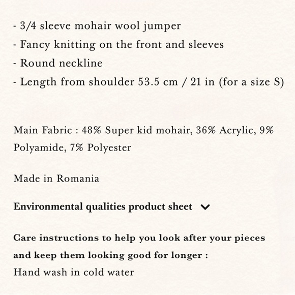 SEZANE Red Mohair Wool Cable Knit Short 3/4 Puff Sleeve Sweater Giulia Jumper XS - Picture 11 of 12